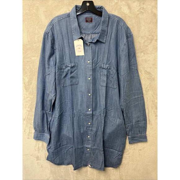Untuckit Dress Women's 18 Blue Chambray Denim Tunic Long Sleeve‎ Tencel New - Picture 1 of 7
